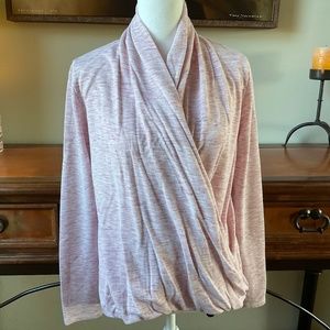 Mesh + Lace Criss-Cross Long Sleeve Shirt. Pink. Size M